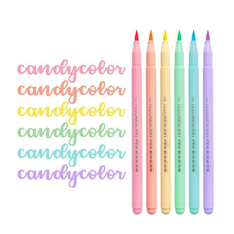Set fluorescenčnih peres z mehkim čopičem 6 barv Art Color Highlighter